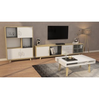 TV Group Natural Pine & Dark Grey & Metallic Grey